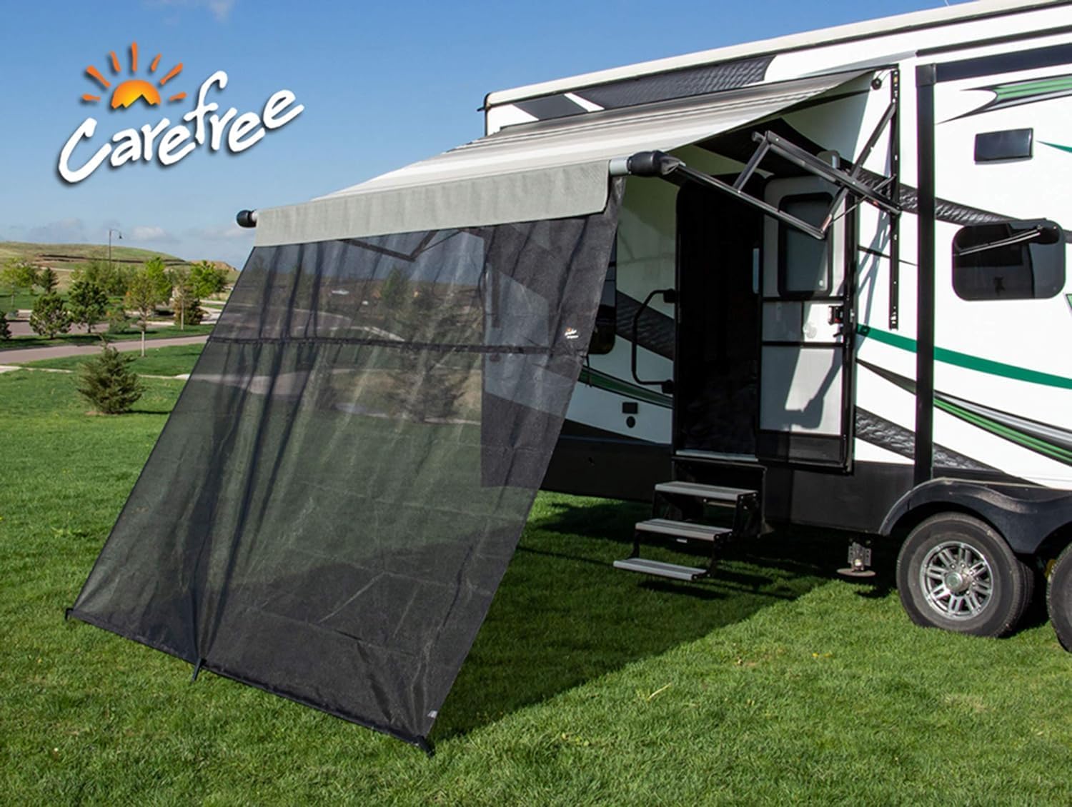 Carefree Of Colorado Drop RV Awning EZ ZipBlocker - Black Mesh RV Awning Shade Screen, Canopy Sun Blocker, Camper Accessory for Front Patio (19' x 8')