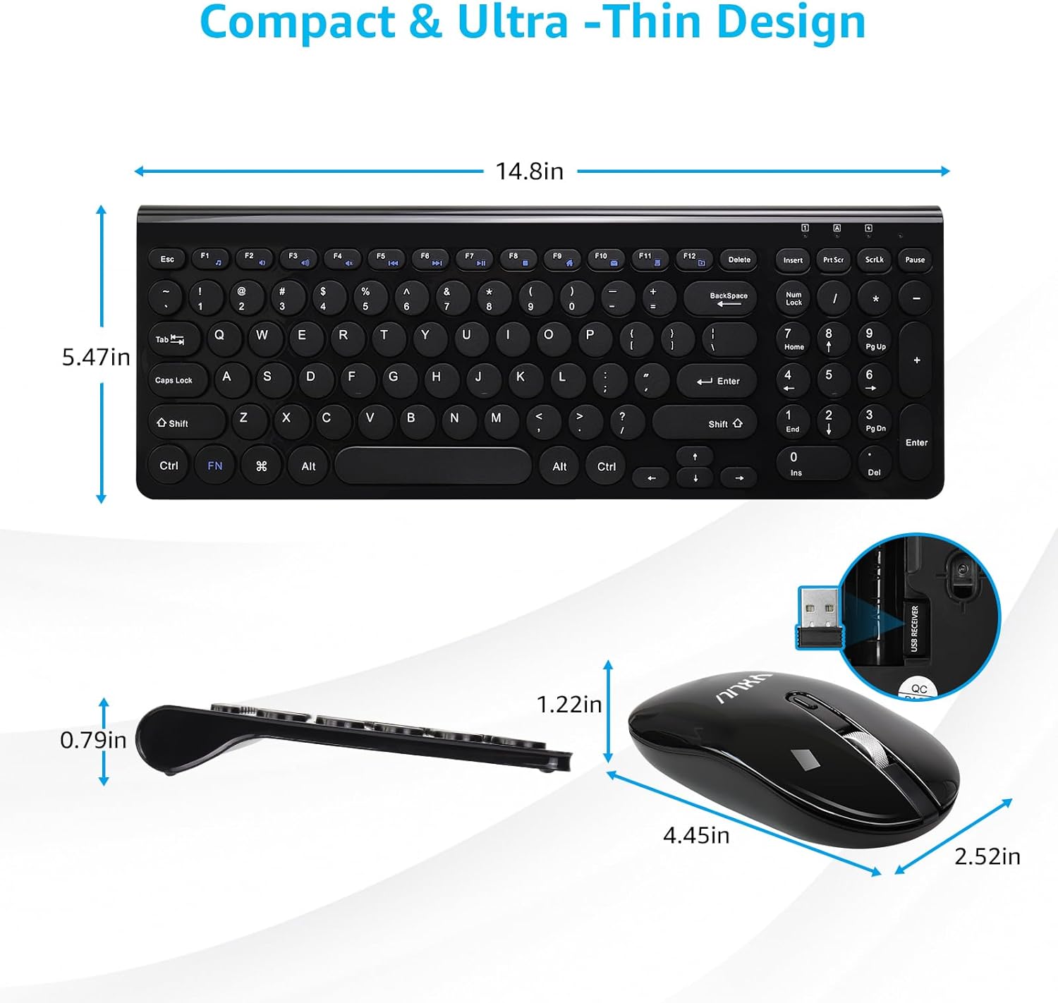 YXLILI Wireless Keyboard and Mouse Combo - Silent Click, 12-Month Battery, Military 2.4G Stability, Ultra-Slim Space-Saving Design with Numpad, Universal Compatibility for Windows/Mac/Linux-Black
