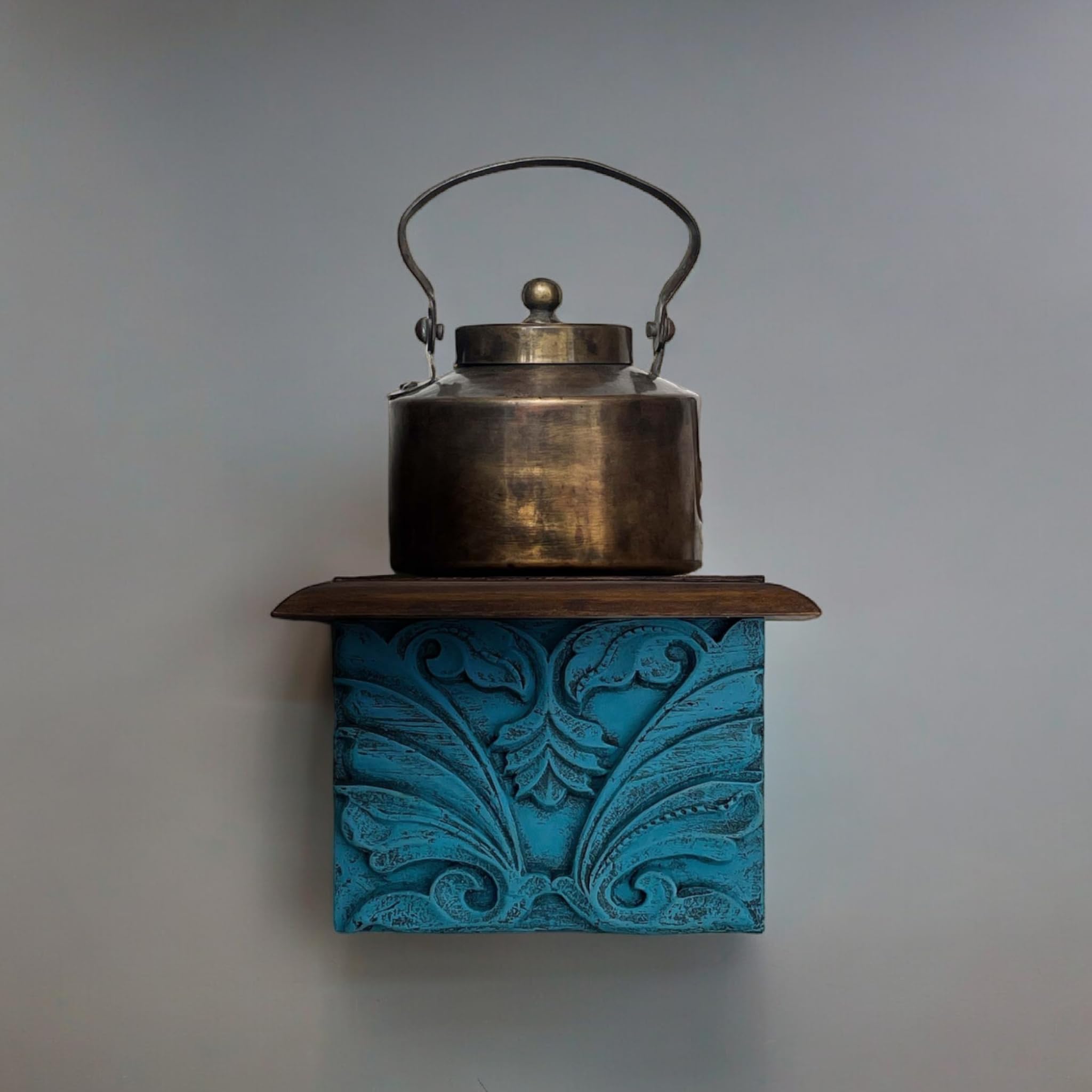 AHD EXPORTS Antique Home Decors Wooden Wall Shelf for Living Room Decor Combo Antique Carved Wall Shelf (Blue)-image-38