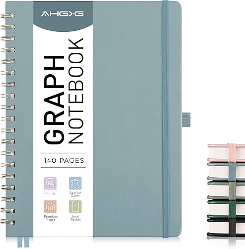 Vista 139 de AHGXG Cuaderno de espiral con puntos y viñetas, cuaderno de cuero de tapa dura de 140 páginas, cuaderno de papel de cuadrícula de puntos A5, papel