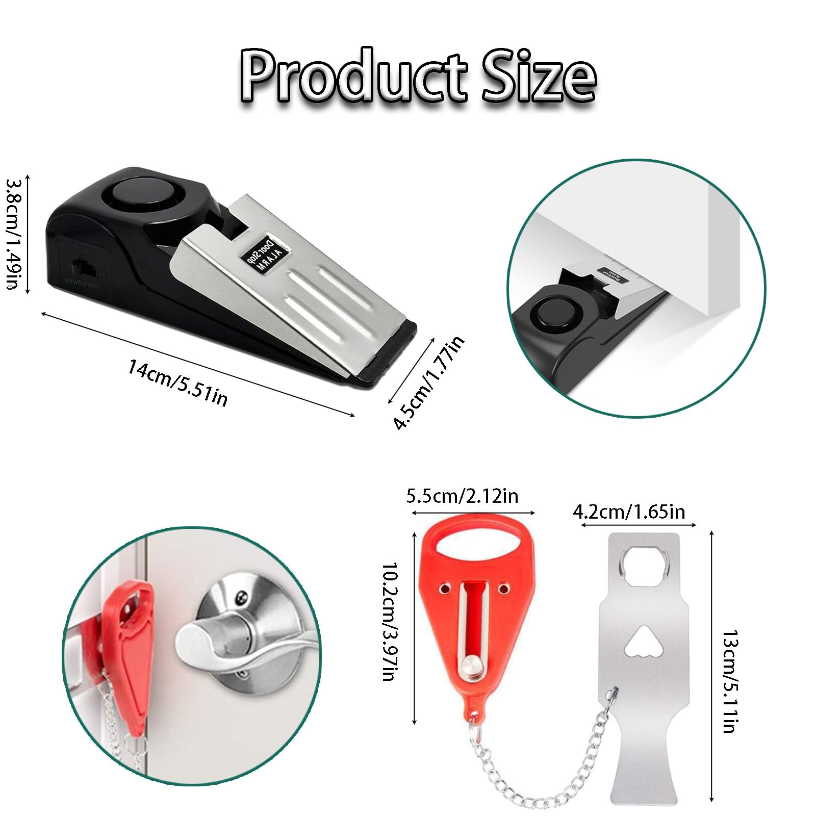 3Pcs Hotel Door Lock Travel Safety,Portable Door Lock Set including Alarm - Image 2