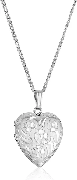Amazon Essentials 14k Engraved Flowers Heart Locket Necklace, 18" (previously Amazon Collection)