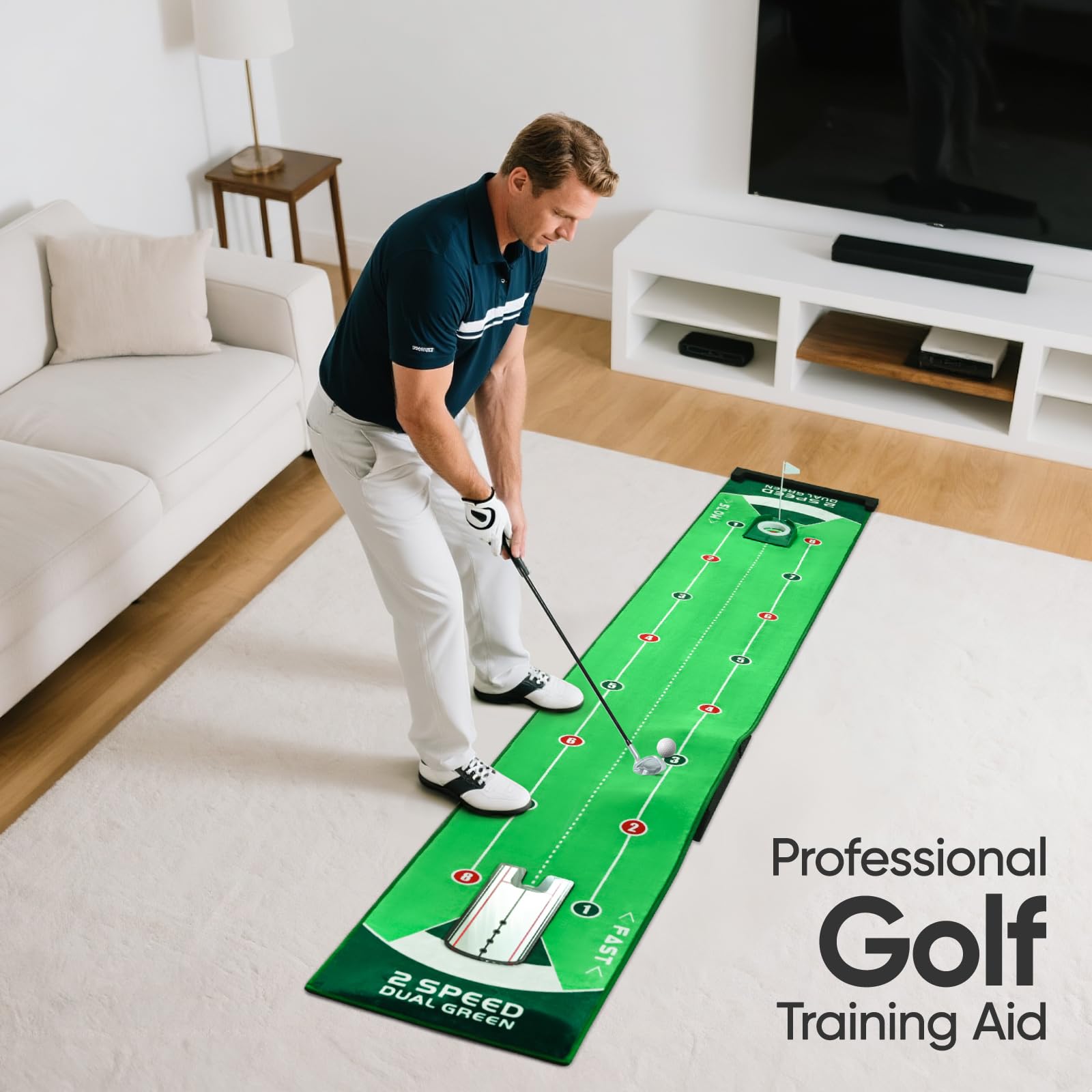 Tapis de golf professionnel vert de qualité supérieure avec miroir de putting, aide à l'entraînement de golf portable pour la maison, le bureau, le jardin, le golf, cadeau pour homme golfeurs