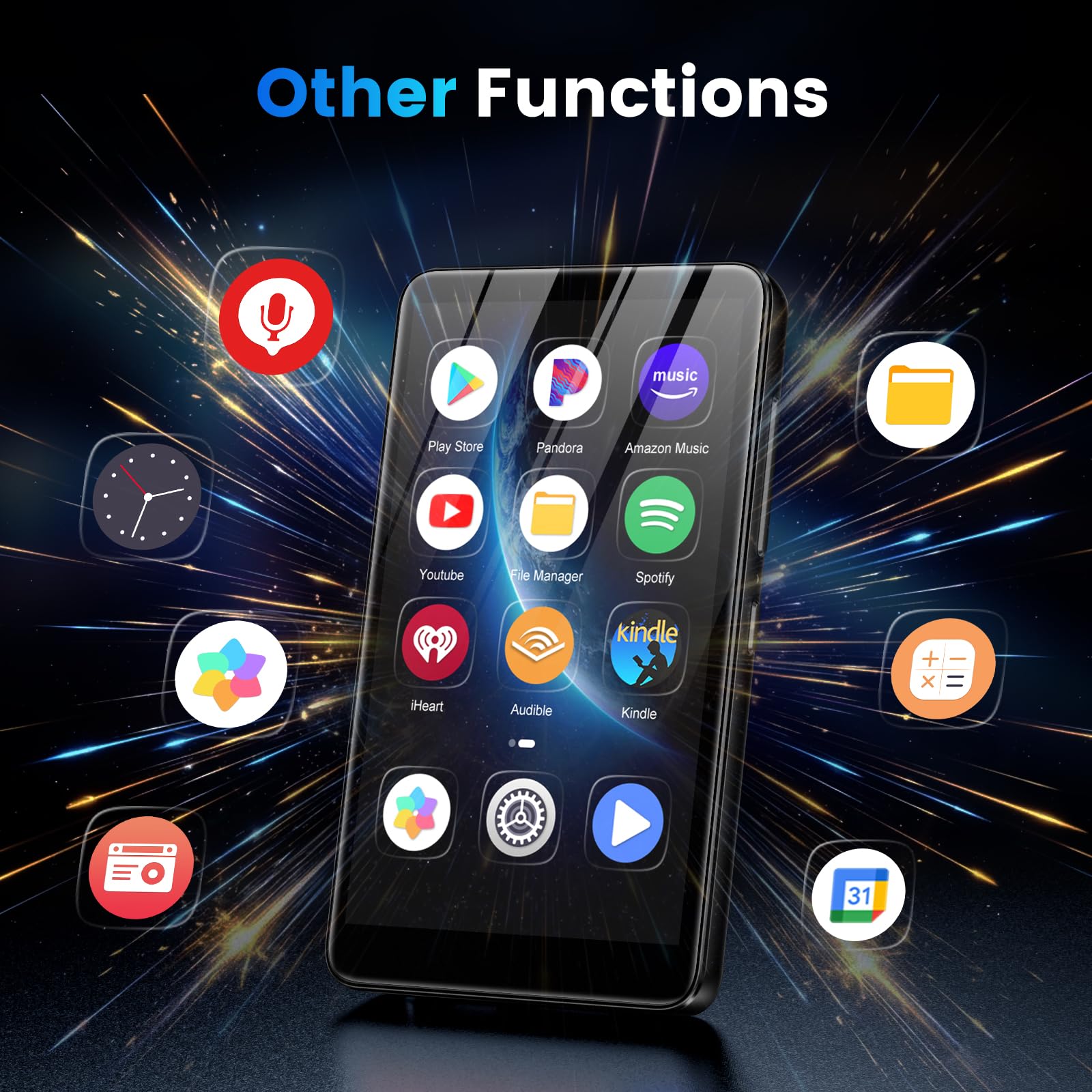 Diofox MP3 Player mit Bluetooth und WiFi, Android 13 OS, 3+32GB Speicher, 4,02-Zoll-Touchscreen MP3 MP4 Player Spotify, Amazon Music, Deezer, Play Store, schwarzer Digitalmusik-Player, bis zu 512GB