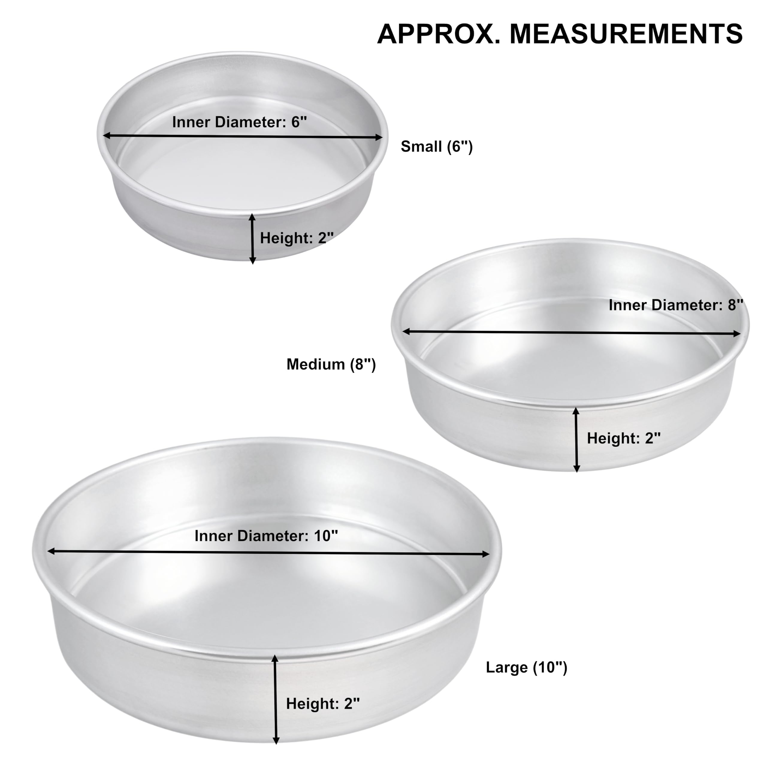 Bosrahl Set of 3 Aluminum Round Cake Pans, Deep Dish Pizza Pans, Baking & Roasting Pans, 10”, 8”, 6” Assorted Sizes