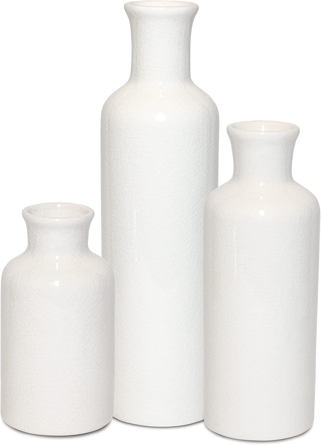 Farmhouse White Vases for Decor Set of 3, Ceramic Vases for Home Decor