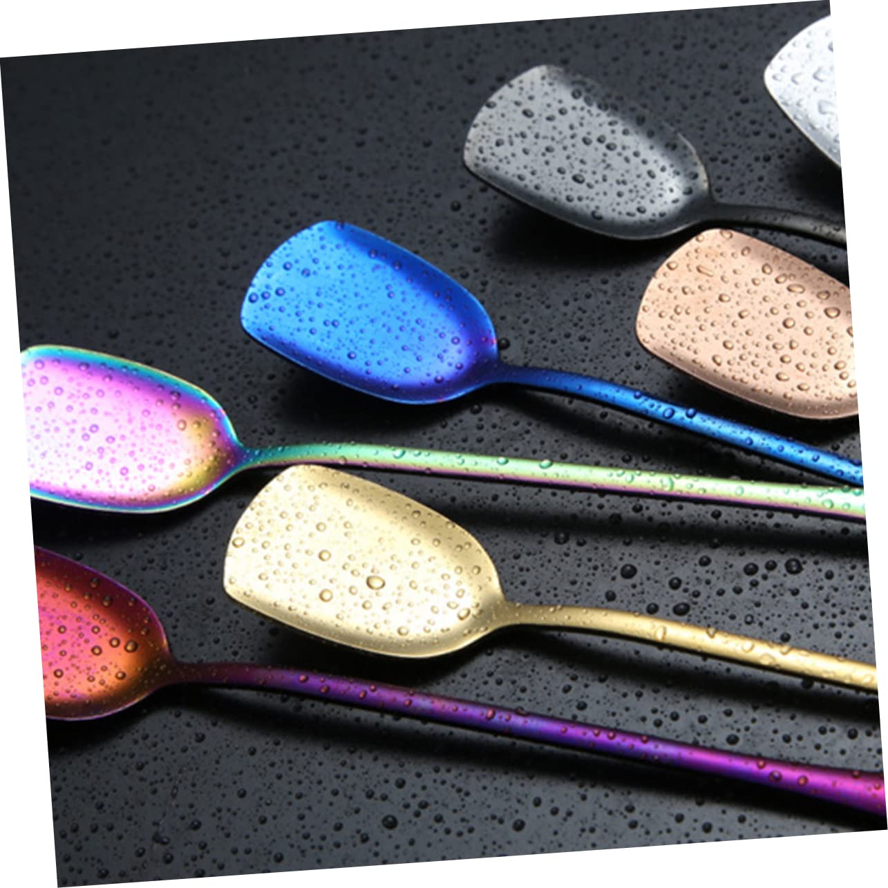 OFFSCH 6pc Set Trendy Rose Gold Stainless Steel Ice Cream Scoop Stirring Spoon Ice Spoon for Tall Glasses