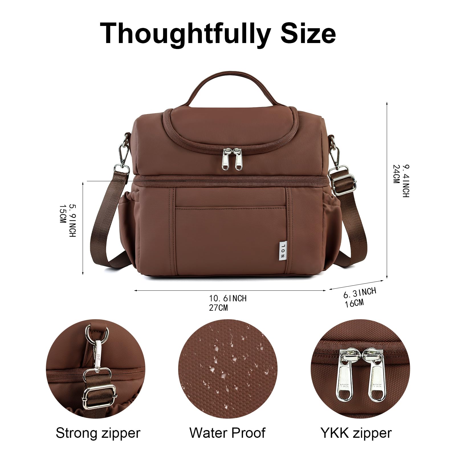 NOL Natural Organic Lifestyle Lunchbox für Erwachsene, isolierte Lunchtasche, große Doppel-Fächer, Lunch-Tasche, Kühler, leicht, Nylon, wasserdicht, Lunchbox für Arbeit, Picknick, Reisen, Outdoor,
