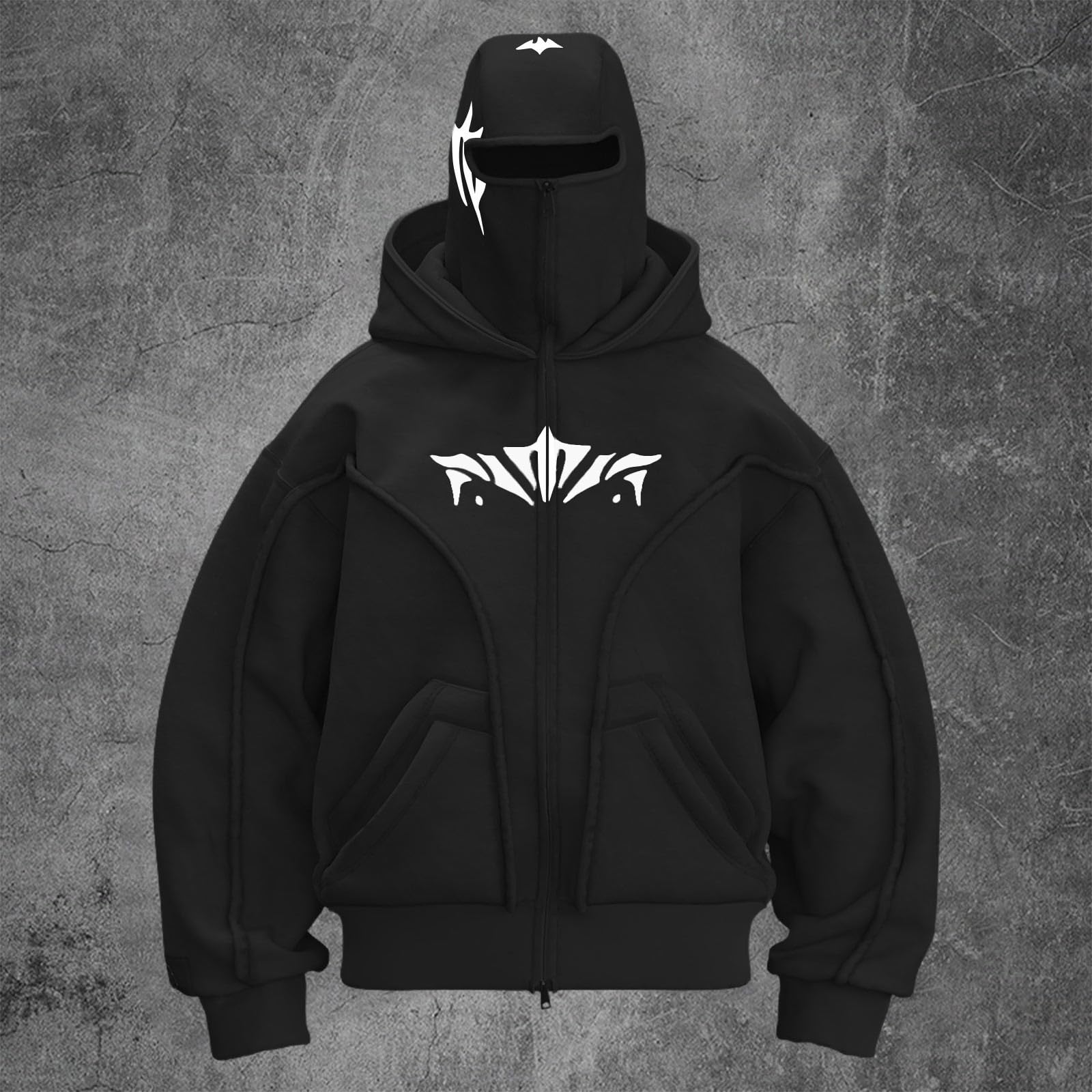 Unisex kominiarka bluzy z kapturem dla kobiet i mężczyzn z maską narciarską duży rozmiar zapinana na zamek bluza z kapturem ninja zimowa podwójna kurtka wiatroszczelna z kapturem długi rękaw płaszcze