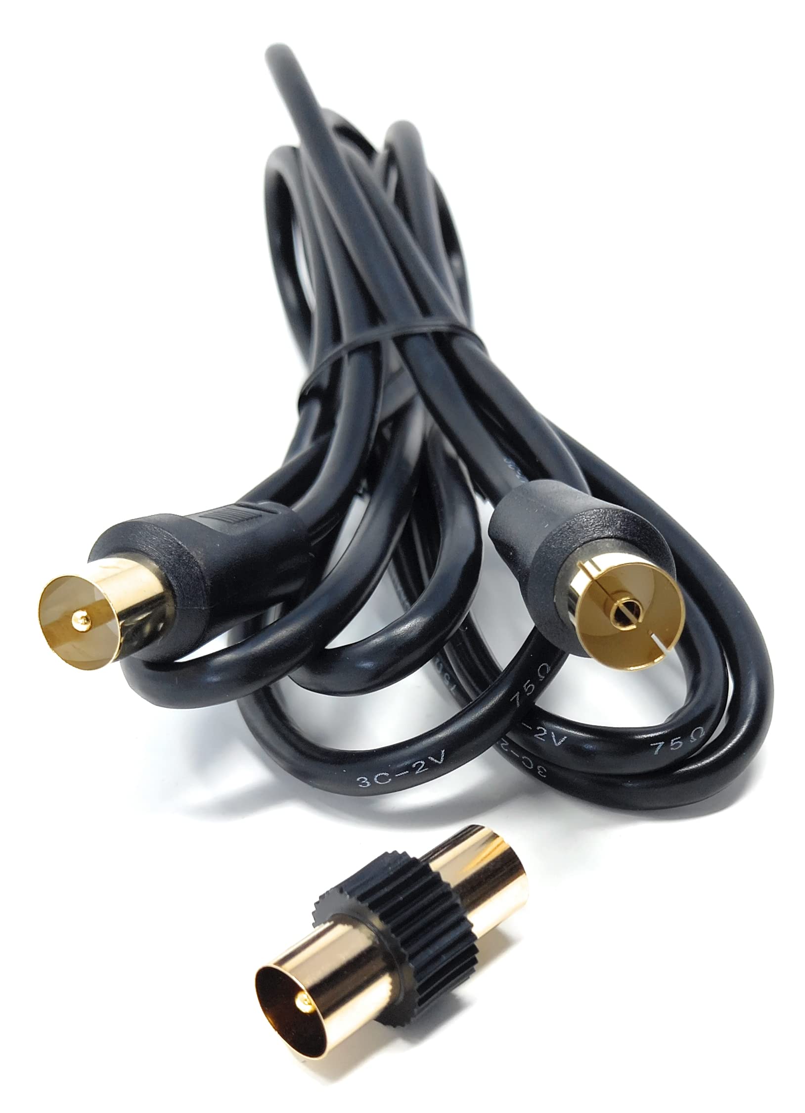 DRUT 2m TV Male to Female Extension Coax Cable, Supplied With a Male to Male Coupler Adapter, Gold Connectors 6.5ft Black - Image 3