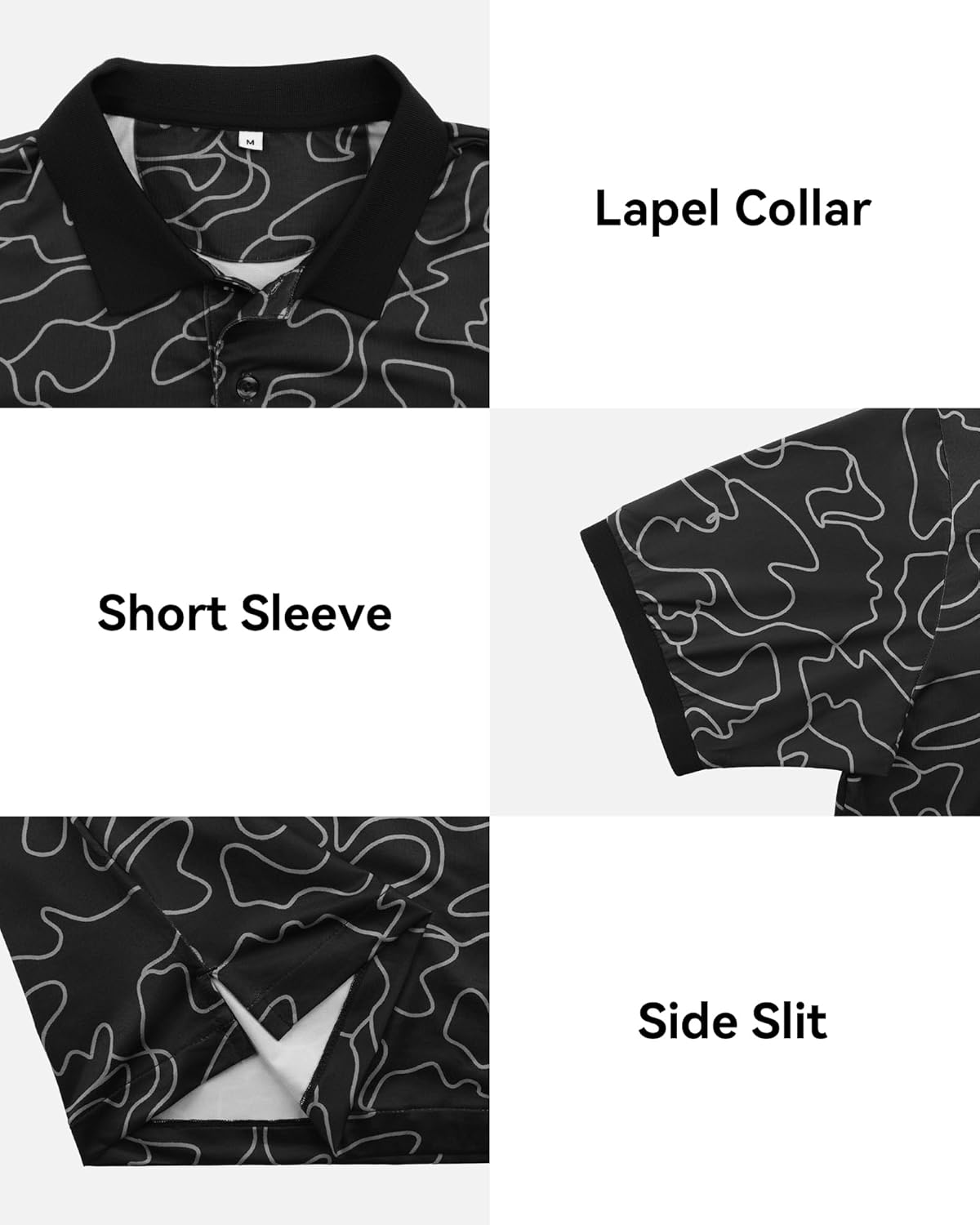 KUYIGO Men's Golf Polo Shirts Dry Fit Moisture Wicking Performance Short Sleeve UPF 40+ Print Golf Shirts Athletic Casual