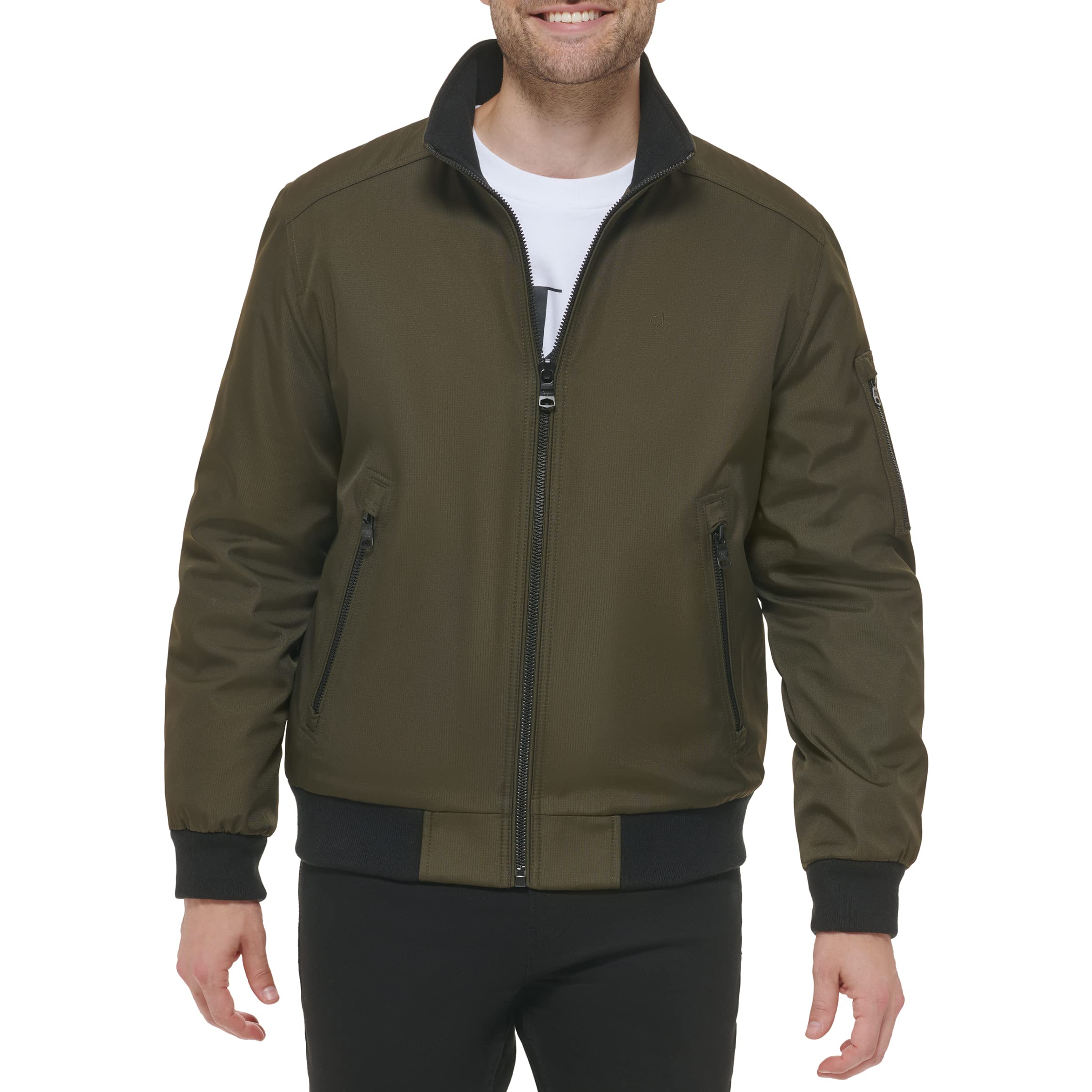 Calvin Klein Men's Winter Coats-Sherpa-Lined Hooded Soft Shell Jacket, Olive, L