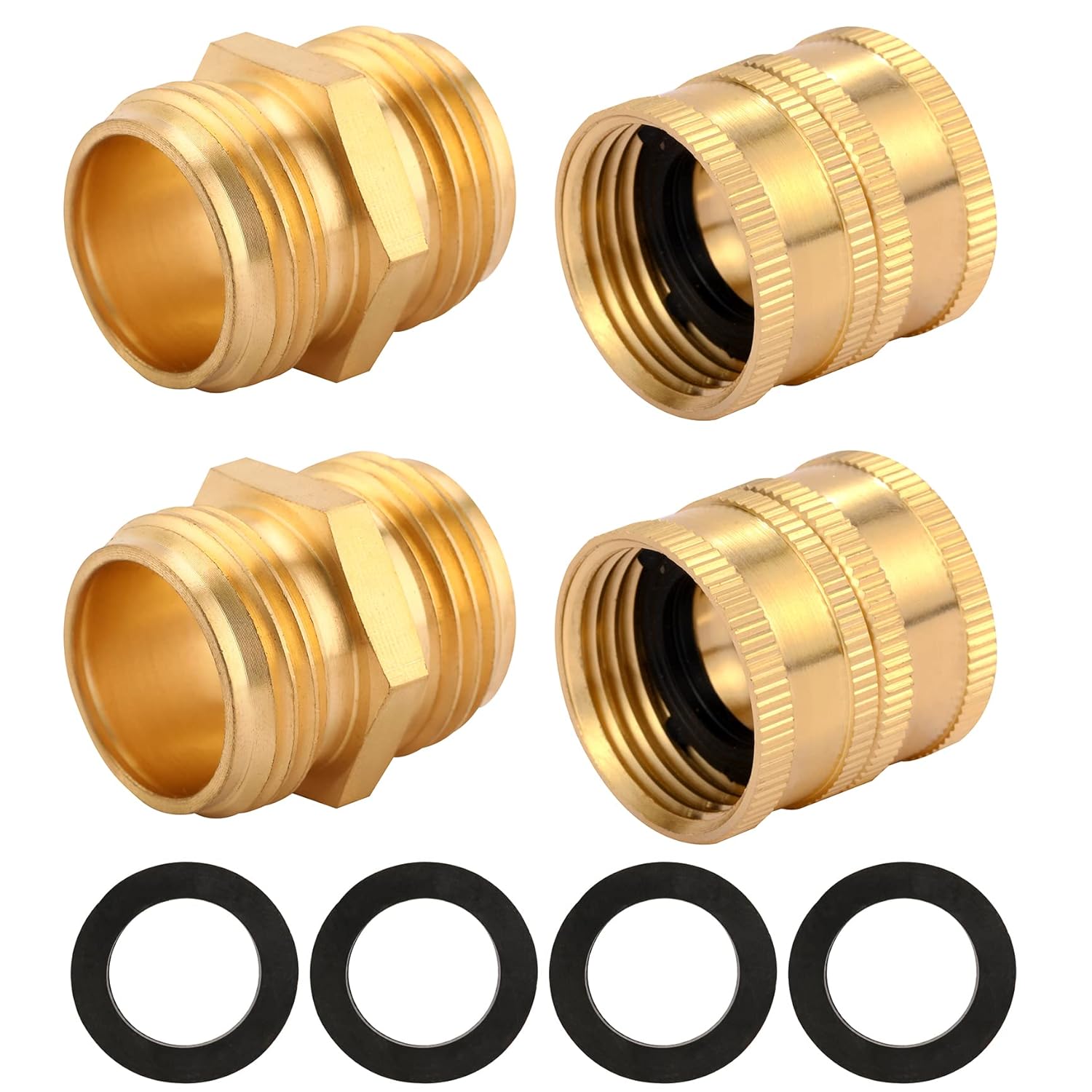 4 Pack 3/4 Inch Brass Garden Hose Connector,Female to Female hose