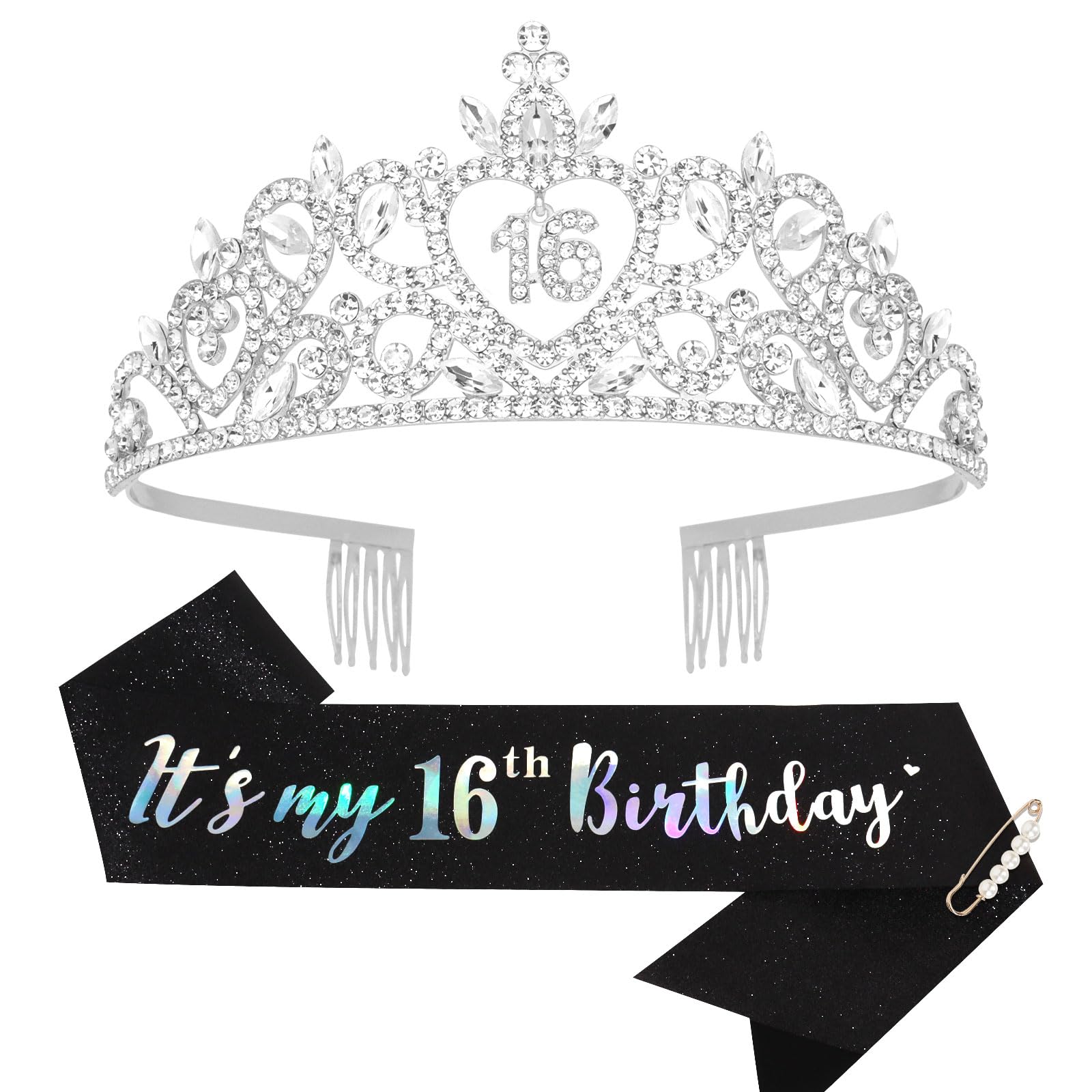 Araluky Sweet 16 Party Pack with Sash & Crown, Best 16th Birthday Gifts for Girls