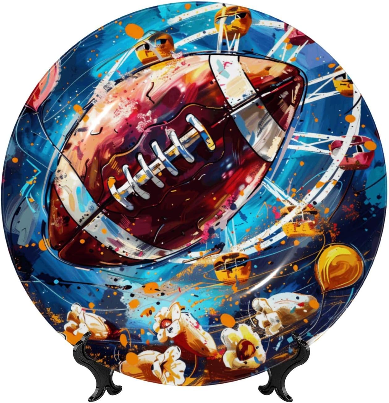 Amusement Park Rugby Style Ceramic Plate Display Home Display With Stand Wall Hanging Plate For Home Decor 10 Inch