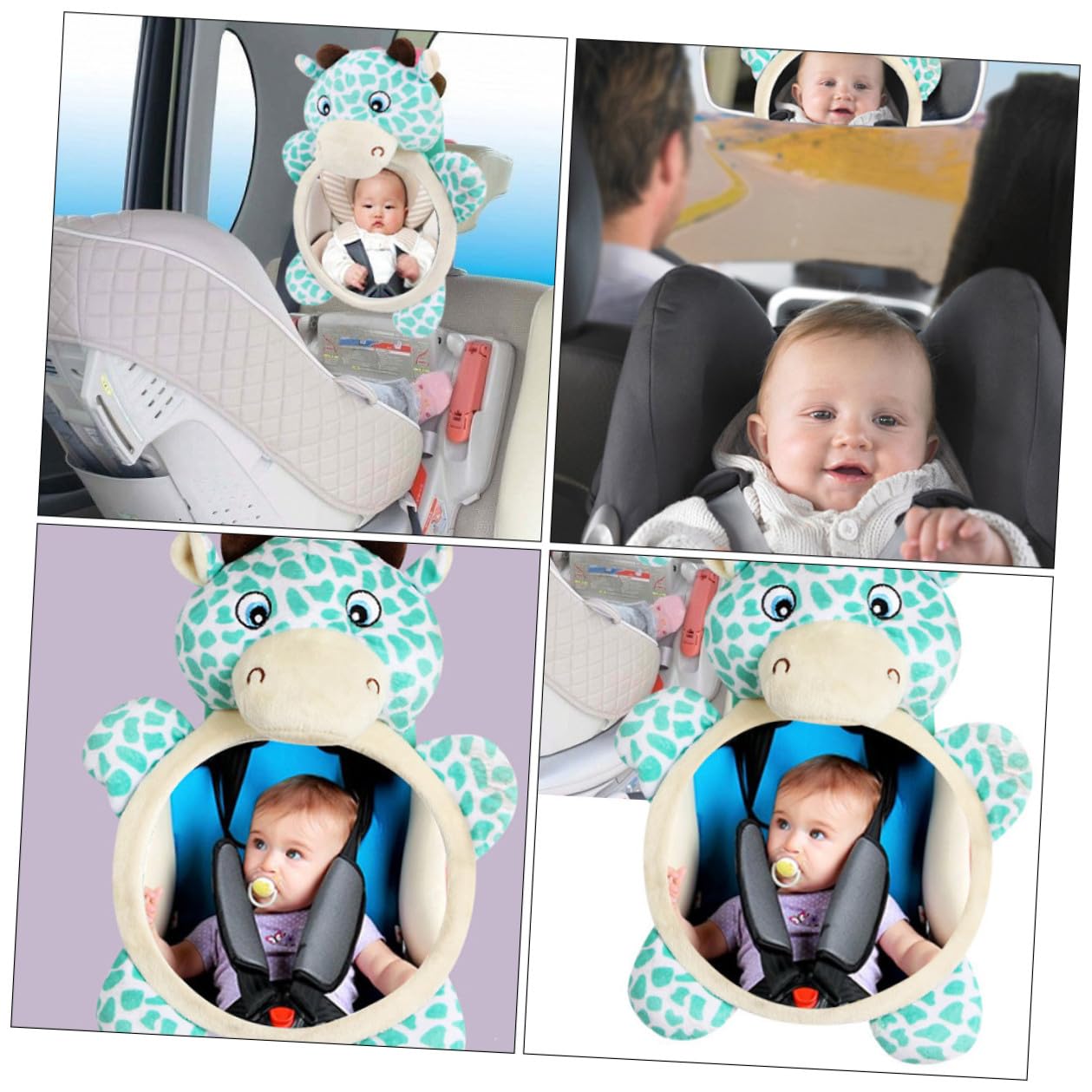 Espejo Verde para de Coche Ñiño Asiento Trasero Jirafa en Diseño Felpa Multifuncional y Seguro para Observar al Ñiño mientras Conduces
