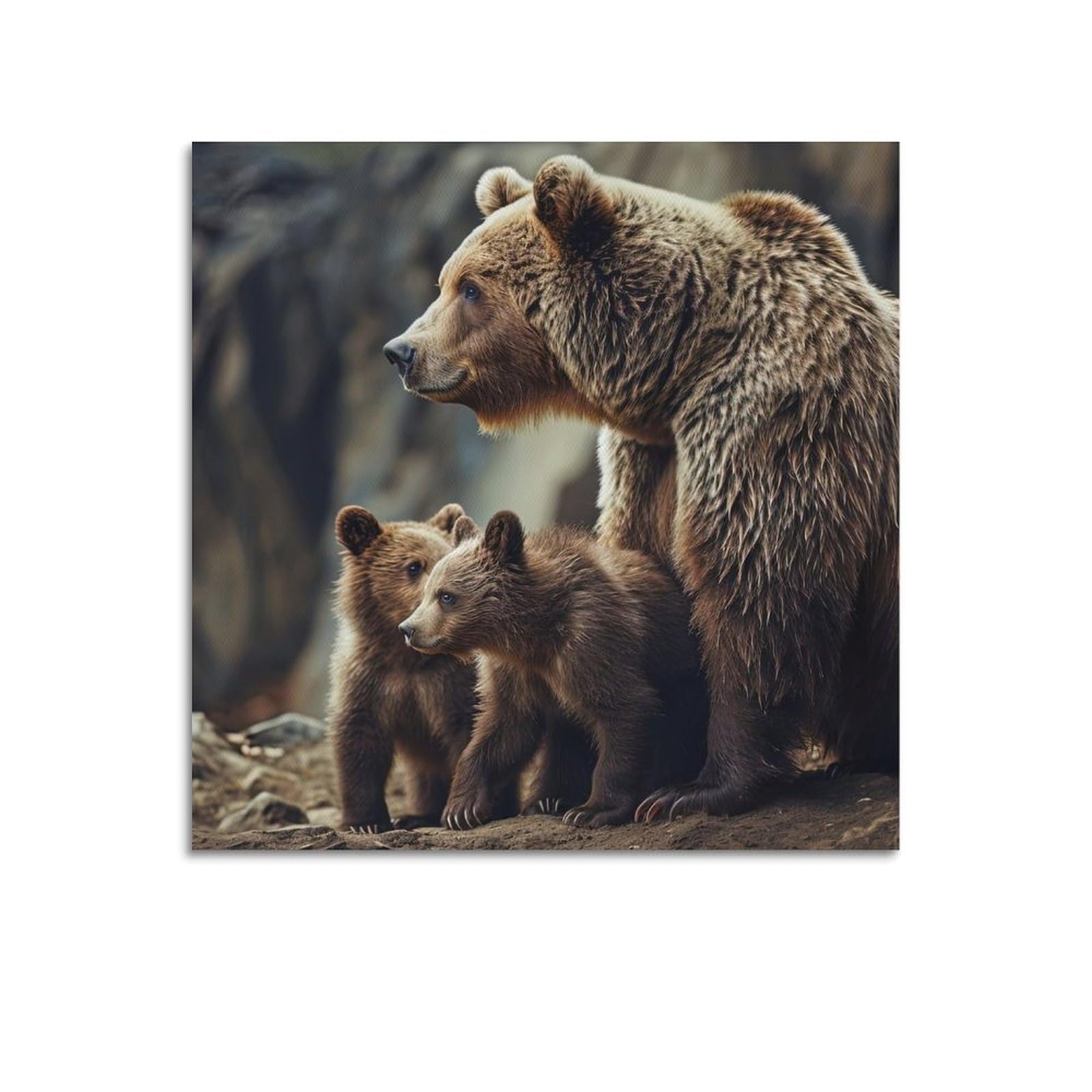 ZSZWHJ Animal Poster Bear And Its Cubs Poster Decorative Painting Canvas Wall Posters And Art Picture Print Modern Family Bedroom Decor Posters 20x20inch(50x50cm)