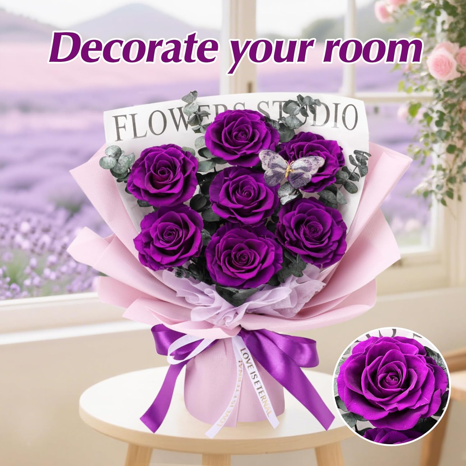 Casaido Preserved Flowers for Delivery, 7 Purple Roses Bouquet, Mothers Day Rose Gifts for Women, Valentines Rose Gifts for Mom Wife Girlfriend, Forever Real Flowers for Christmas Birthday Anniversary