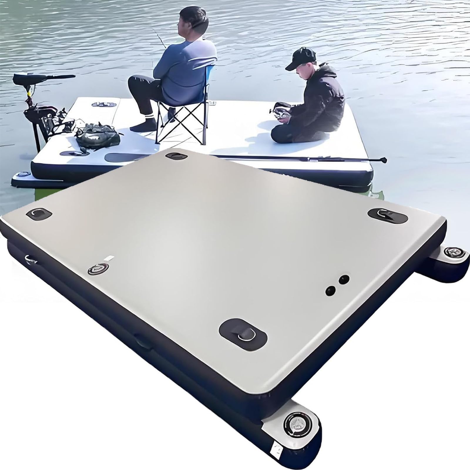 Plataforma Pesca Inflable y Plegable 2 m, con Paredes reforzadas 30 cm y Capacidad 200 kg (440 LB); Plataforma Flotante para Lagos, Ampliable con Soporte para Motor, Kit Completo.
