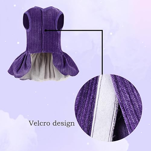 Miniatura 4 de Vestido a rayas para perro, disfraz de lazo para niña con anillo y correa de arnés, vestido de fiesta de cumpleaños de boda para perro (morado, XS)