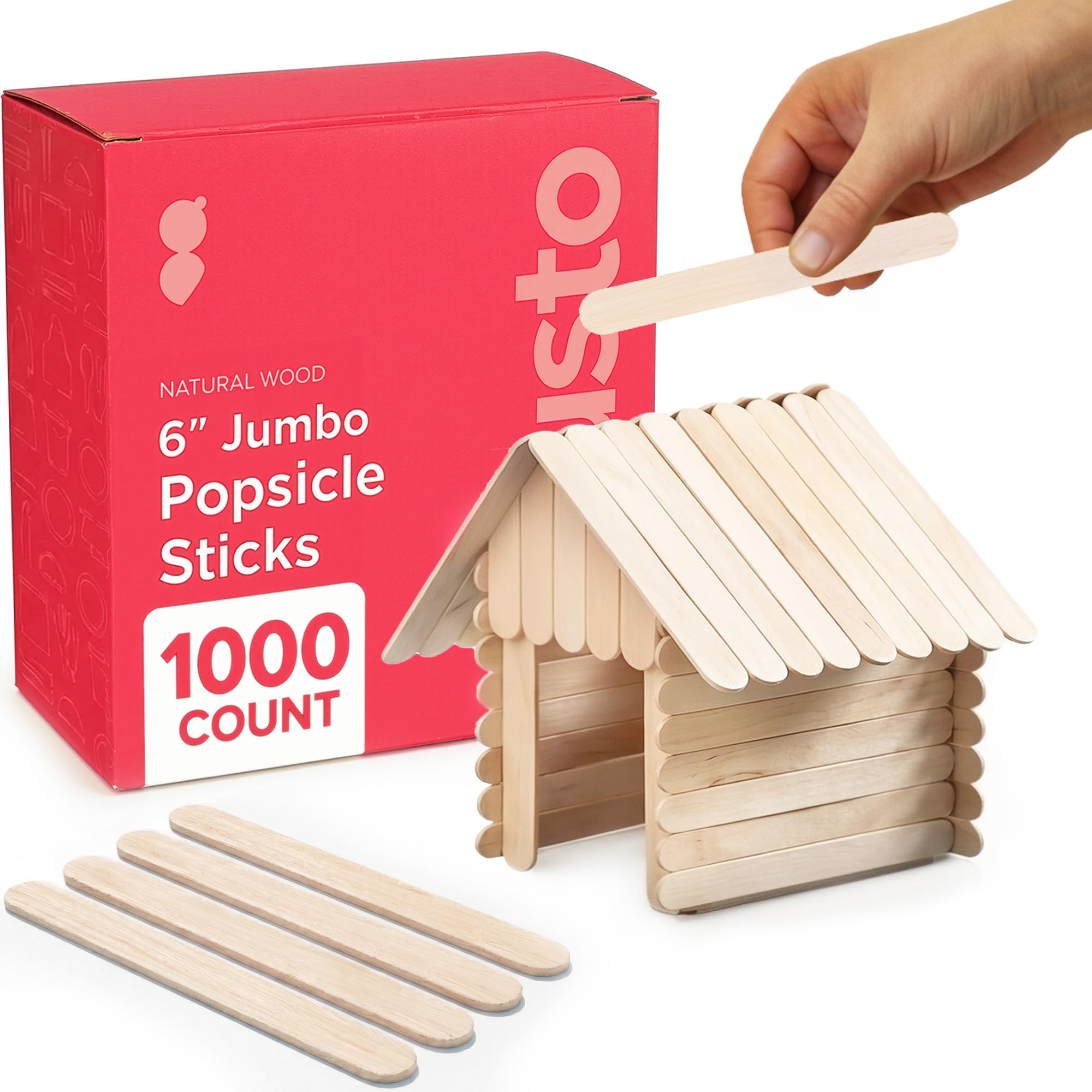 Gusto [1000 Count] Jumbo 6 Inch Wooden Multi-Purpose Popsicle Sticks, Craft Sticks for ICES, Ice Cream, Waxing, Tongue Depressor Wood Sticks -(Formerly Comfy Package)