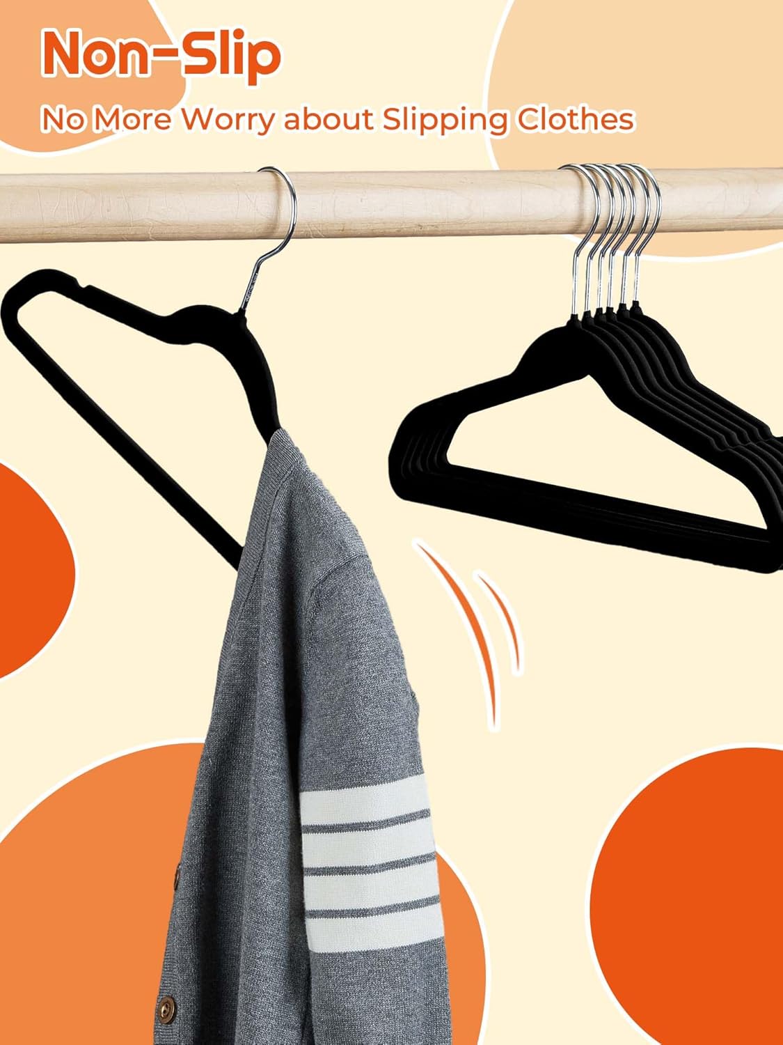 HOUSE DAY 14 Inch Kids Velvet Hangers 50 Pack, Durable Big Kid Hangers for Youth, Teen, Non Slip Kids Felt Hanger, Cute Childrens Hanger for Closet, Black - Image 3