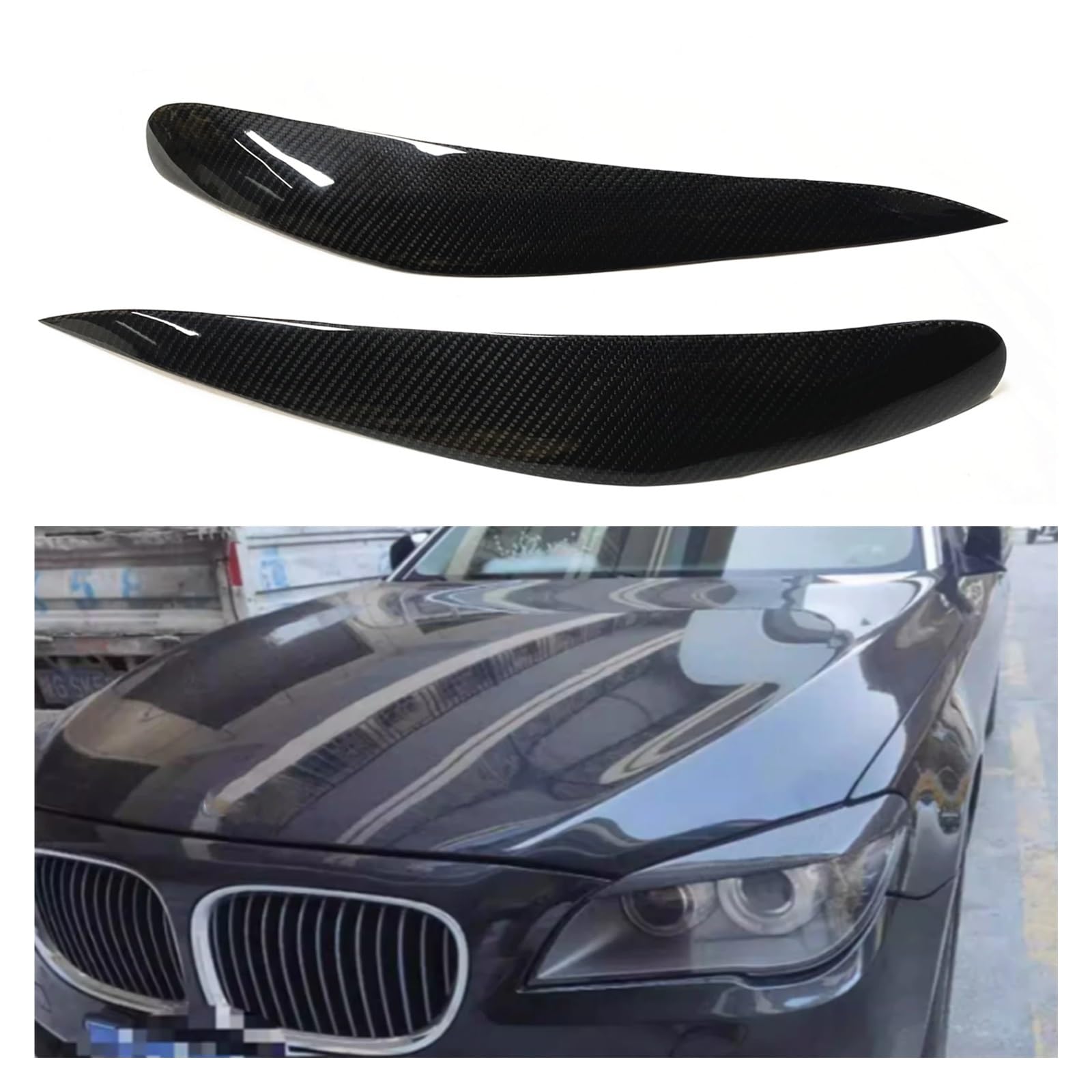 2 szt. Reflektor wykończenie brwi przedni reflektor samochodowy pokrywa lampy naklejka brwi reflektor powieka Compatible With 7 Series F01 F02 F03 F04 2008-2015