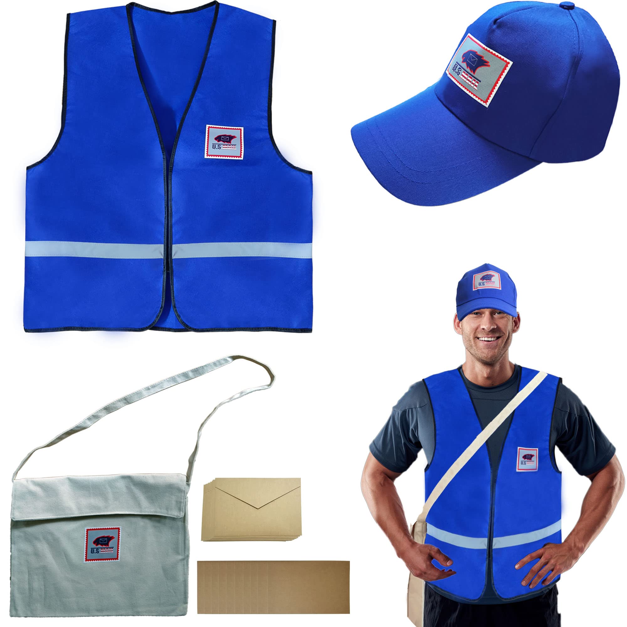 Tahonuss Postman Career Costume Kit Mailman Costume Cosplay Occupationn Accessories Set