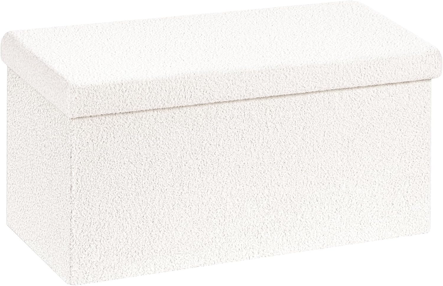 B FSOBEIIALEO Small Storage Ottoman Cube Sherpa Ottomans Foot Rest, Foldable Boucle Ottoman Bench, Faux Teddy Fur, Cream White 30"x15"x15"