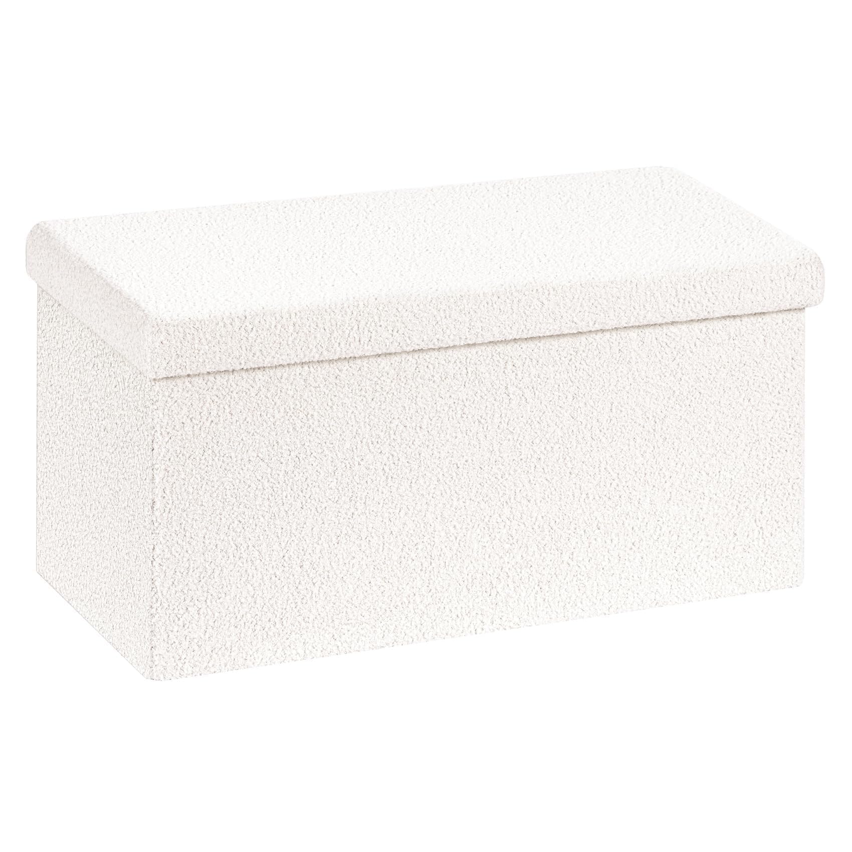 B FSOBEIIALEO Small Storage Ottoman Cube Sherpa Ottomans Foot Rest, Foldable Boucle Ottoman Bench, Faux Teddy Fur, Cream White 30"x15"x15"