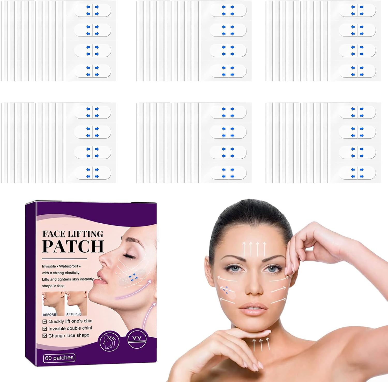Face Lift Tape, 60Pcs Invisible Instant V Face Stickers Facial Thin