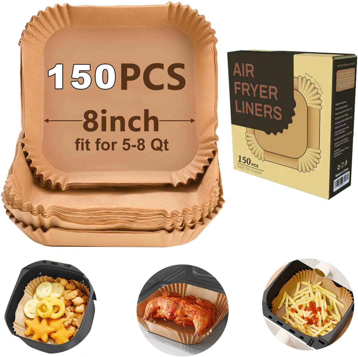 air fryer paper liners, 150pcs disposable airfryer liners parchment papers, square 8inch Non-stick sheets, air fryer liners disposable basket, Free of Bleach air fryer paper liners, 150pcs disposable airfryer liners parchment papers, square 8inch Non-stick sheets, air fryer liners disposable basket, Free of Bleach