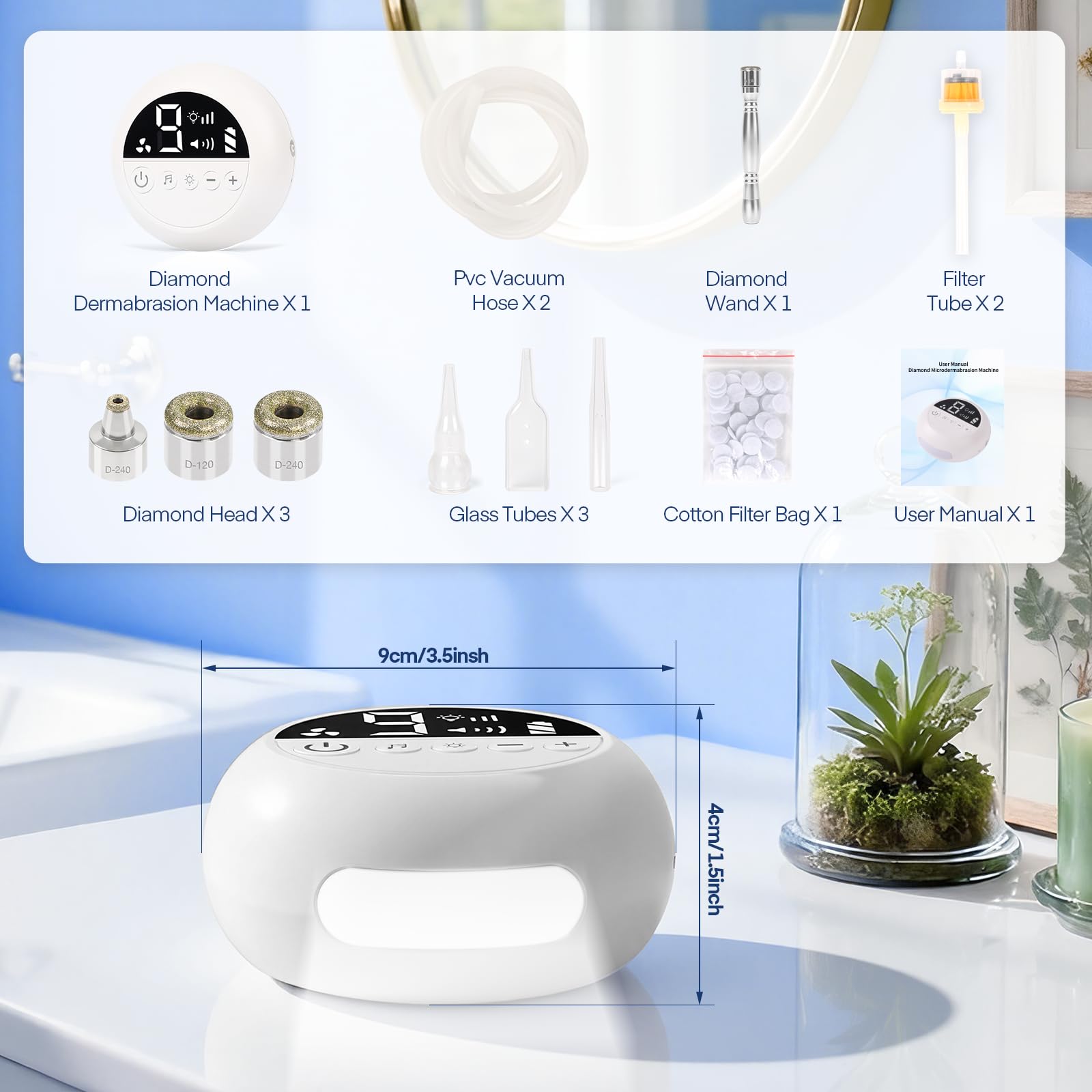 TopDirect Mini macchina per microdermoabrasione, dispositivo portatile per dermoabrasione diamantata con aspirazione regolabile, per rimozione di punti neri, esfoliazione, cura della pelle luminosa e