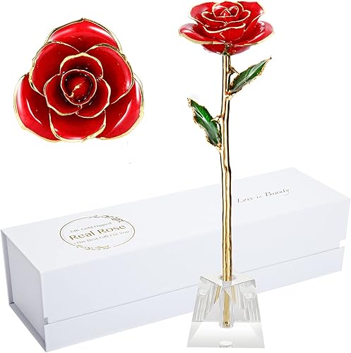 MAXSPT Regalos para mamá, rosa roja, rosa bañada en oro hecha de rosa real, regalos para ella y los mejores regalos para madre rosas doradas (rosa