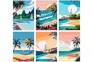 Beginner Paint by Numbers Kit for Adults, FQOVKYN 6 Pack Beach Landscape