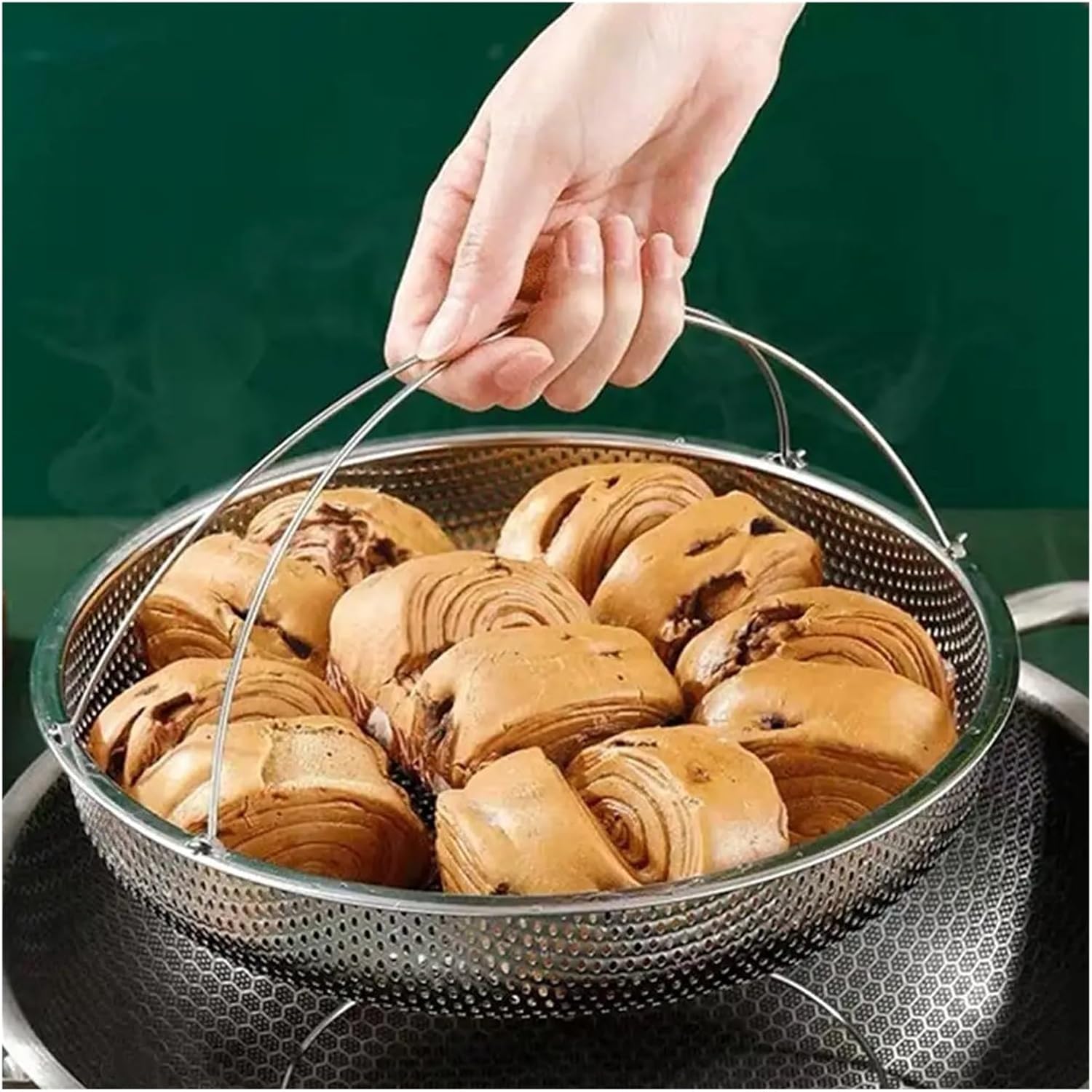 Stainless Steel Food Steamer Basket Pressure Cooker Strainer Steaming With Handle Kitchen Grid Drain Drainer G8A9(B)