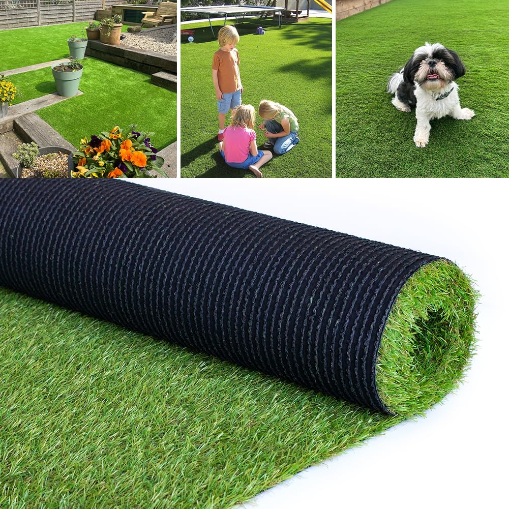 Petgrow Artificial Grass for Pets, Durable Self-Draining System Fake Lawn Mat, Natural Simulation for Patio Balcony Outdoor Indoor Green Grass Carpet (20MM ECO, 1M × 4M)