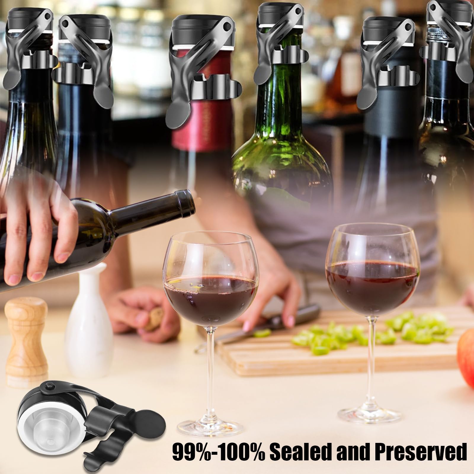 WOTOR Lot De 2 Bouchons De Champagne En Acier Inoxydable Avec Bouchon De Bouteille De Champagne Réutilisable En Silicone De Qualité Alimentaire