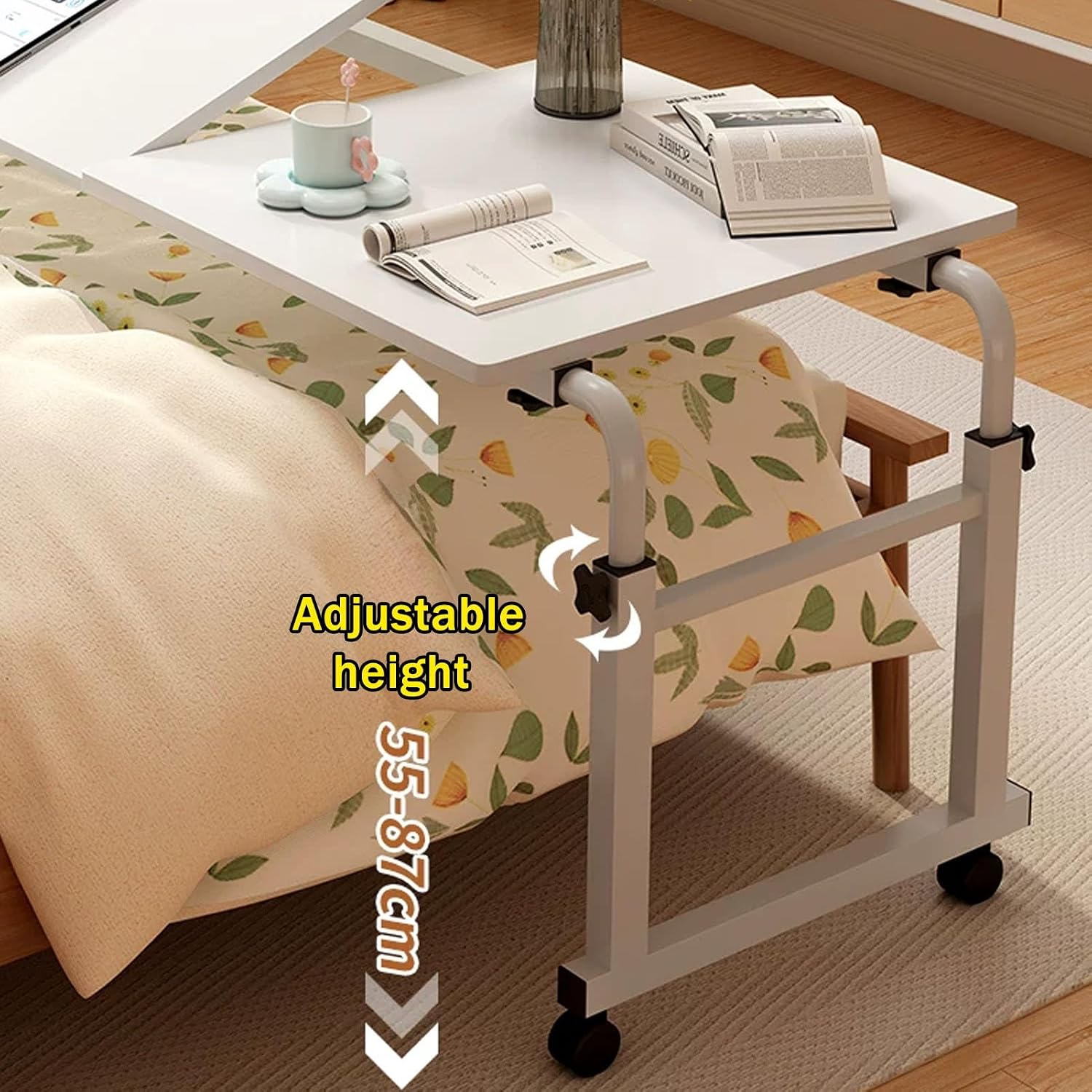 JKGHK Rolling Overbed Table with Wheels, Adjustable Height Tiltable Desktop Angle Mobile Bed Desk, Large Standing Workstation for Laptop, Bedroom, Living Room(Color 1)