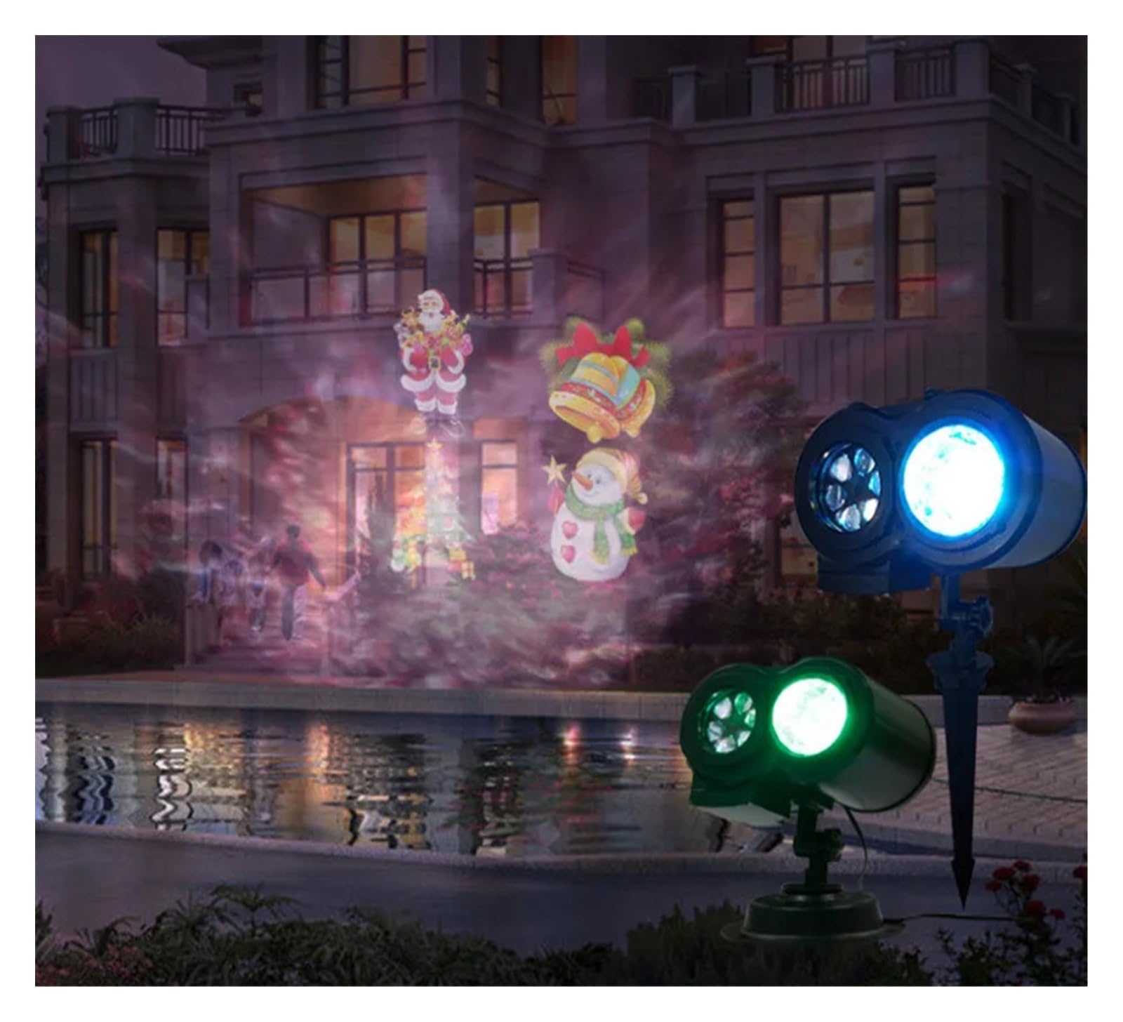 Lampe projecteur LED à Double cylindre avec motif d'eau, 16 motifs, décoration de nouvel an et de noël, lumières de cartes lumineuses, Halloween et noël
