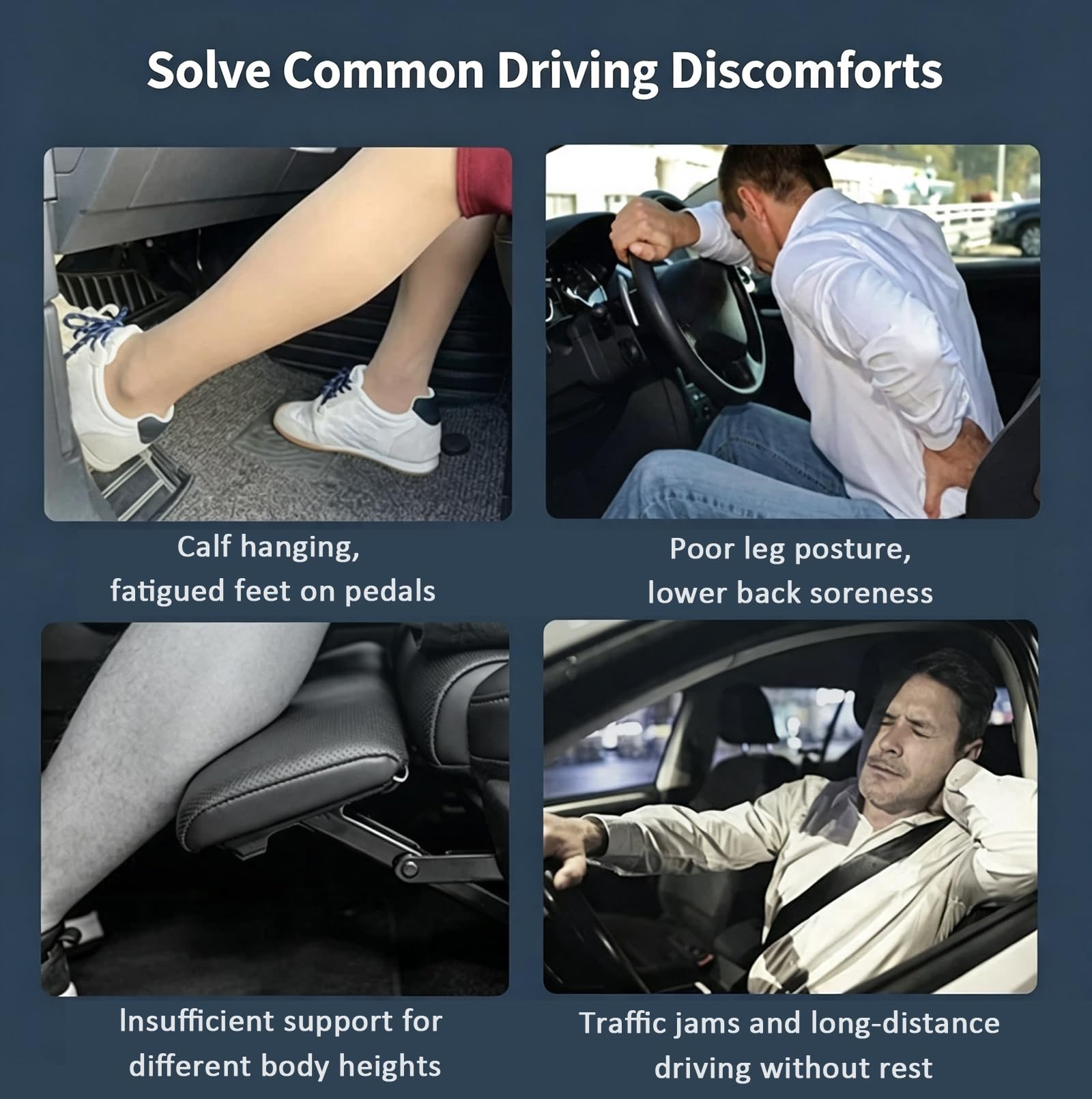 Reposapiés universal para automovilistas, ajustable independientemente por ambos lados