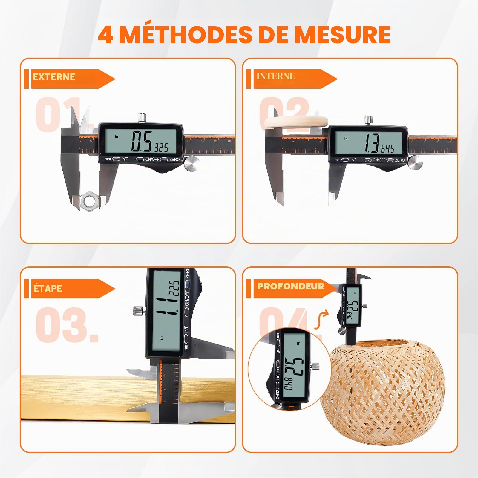 Pied à Coulisse Numérique HARDELL, 150 mm/6" Étanche LCD Rechargeable, Micromètre Acier Inoxydable, Conversion MM/Pouce/Fraction, Arrêt Auto, DIY/Bricolage/Maison/3D