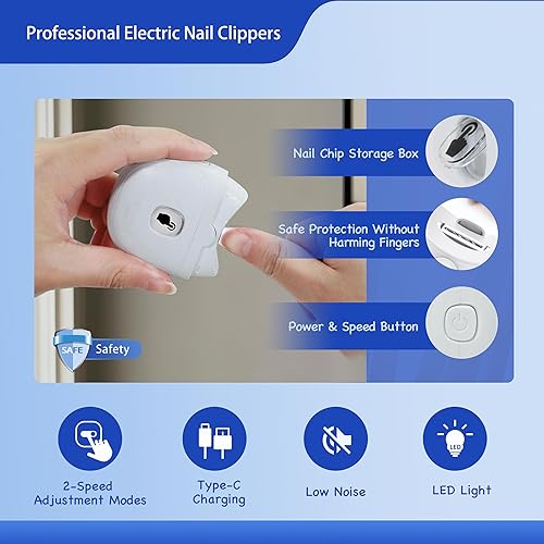 Miniatura 3 de Cortaúñas eléctrico, cortaúñas automático recargable por USB con almacenamiento de clips de uñas y luz LCD, recortador de uñas eléctrico seguro para