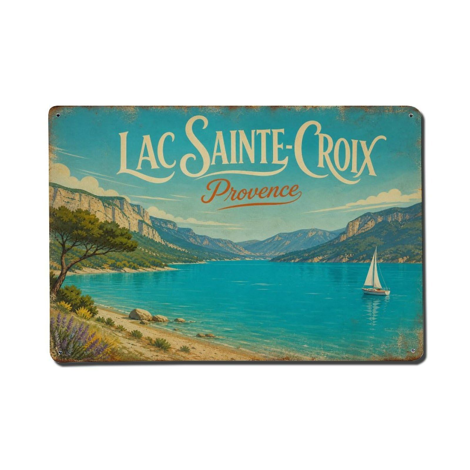 Gead 8X12inch Style Vintage Travel Sainte Provence Lake Metal Tin Sign
