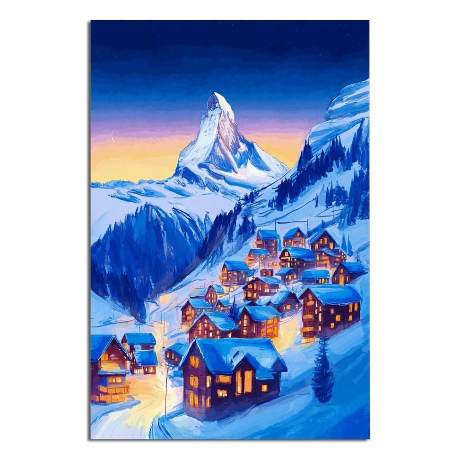 iPuzou Zermatt Ski Poster 20x30inch(50x75cm) Vintage Watercolor Canvas Art
