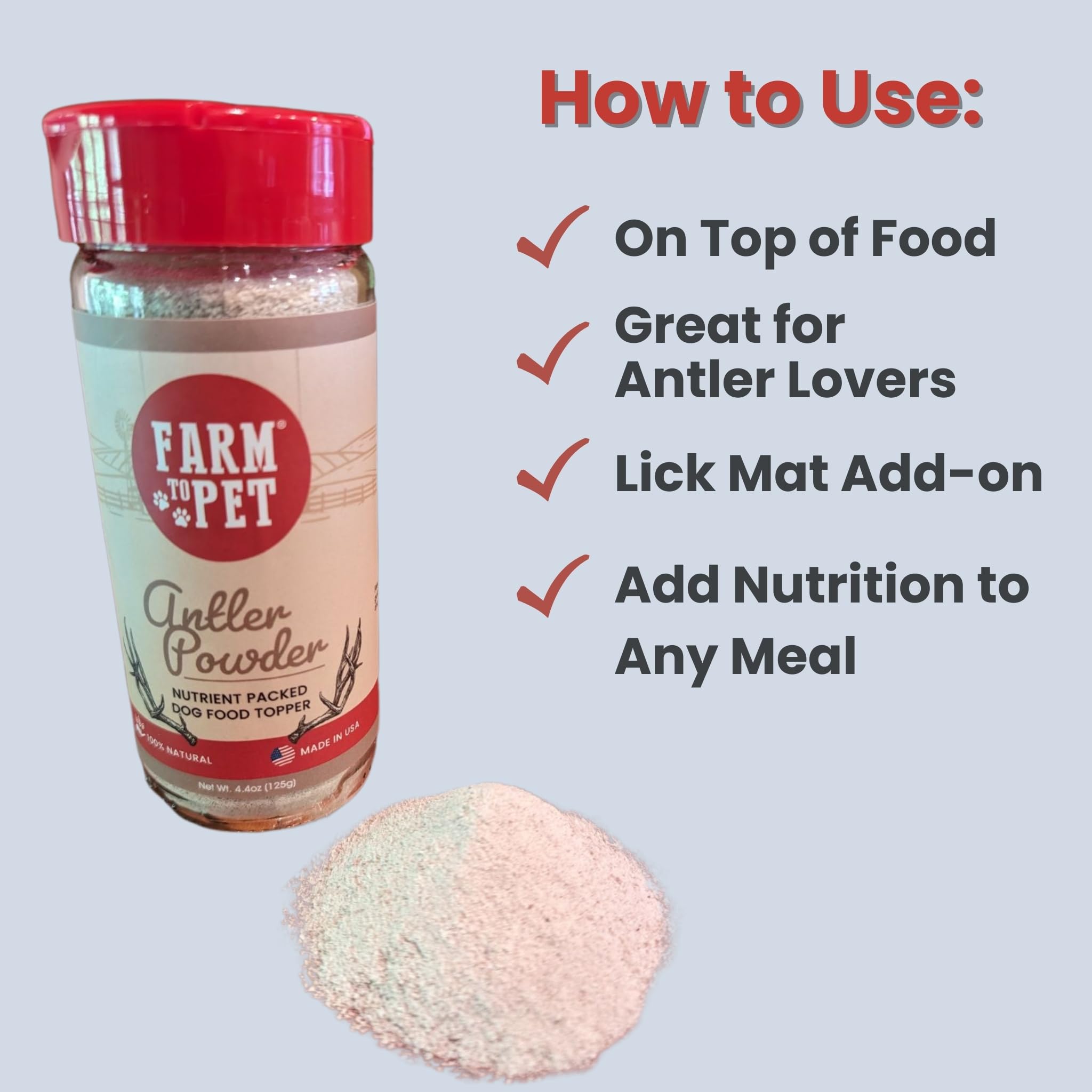 Farm To Pet - Dry Dog Food Toppers - Elk Antler Meal Toppers for Dogs, Single Ingredient, All Natural, Healthy for Small, Medium, Large Breeds, and Puppies (Made in The USA)