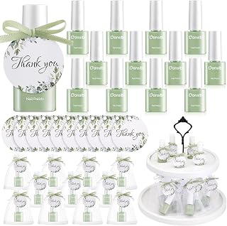 Dansib 24 Set Sage Green Mini Nail Polish Bulk Baby Shower Party Supplies for Guests with Greenery Cards and Organza Bags Quick Dry for Baby Shower Return Gifts Bridal Wedding Party Souvenir
