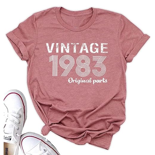 Vintage1983 Shirts for Women 40th Birthday Gifts T Shirts 1983 Birthday Gifts Idea Shirts Retro Birthday Party Idea Tops(Pink,L)
