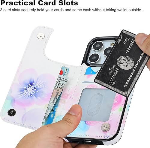 Miniatura 3 de HAOPINSH Funda tipo cartera para iPhone 14 Pro con tarjetero, patrón de flores pálidas en la parte trasera, de piel sintética, con ranuras para