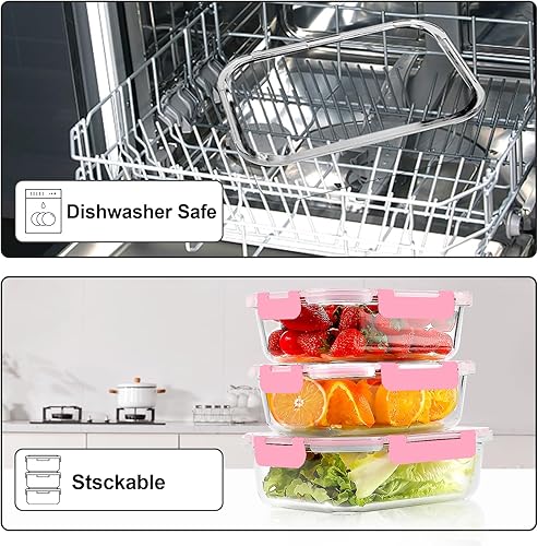 Miniatura 5 de VERONES Paquete de 10 recipientes de vidrio para preparación de comidas, recipientes herméticos de vidrio para almuerzo, juego de recipientes